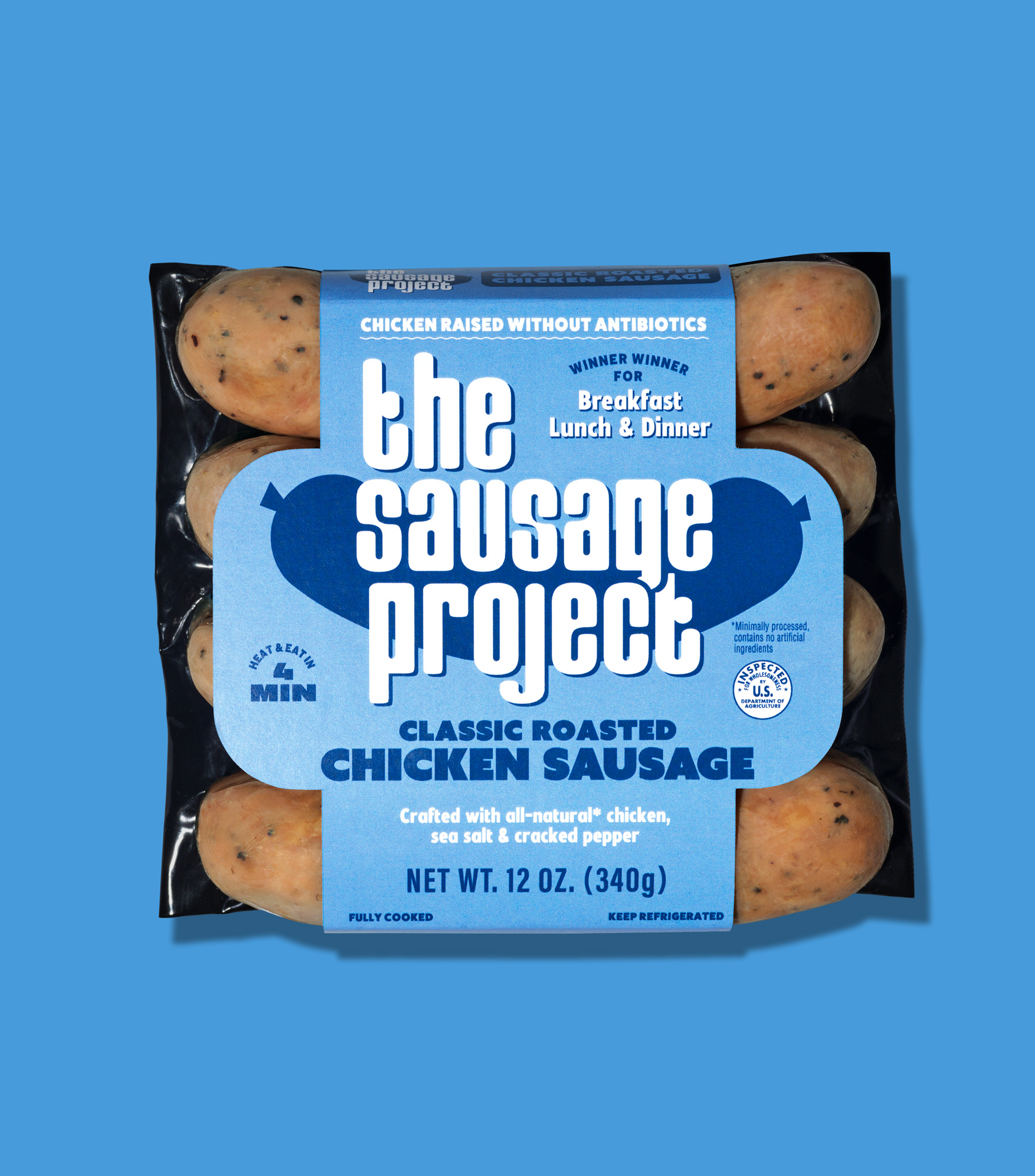 A package of The Sausage Project's Classic Roasted Chicken Sausage.