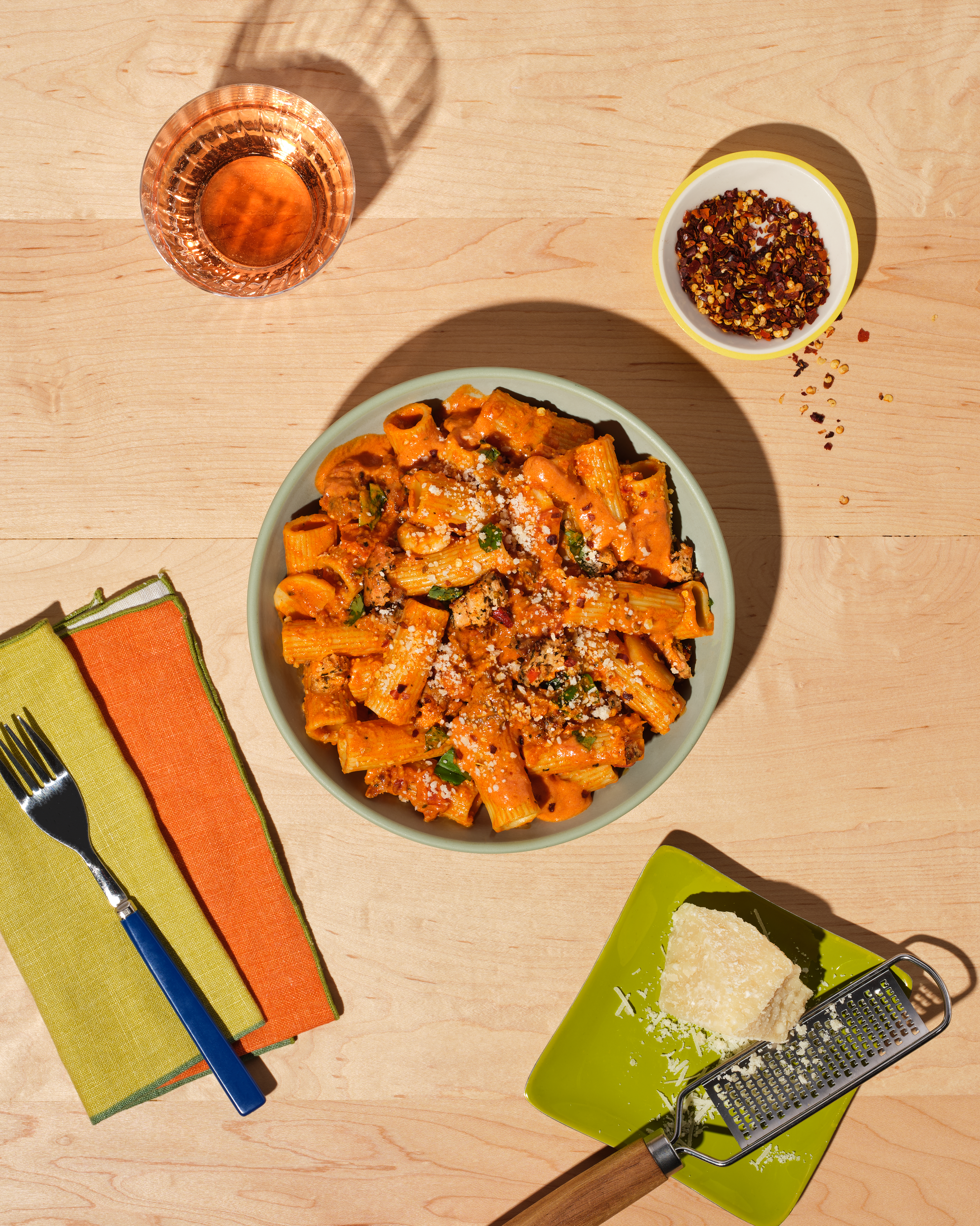 Delicious spicy pink pasta made with The Sausage Project's Italian Herb Chicken Sausage.