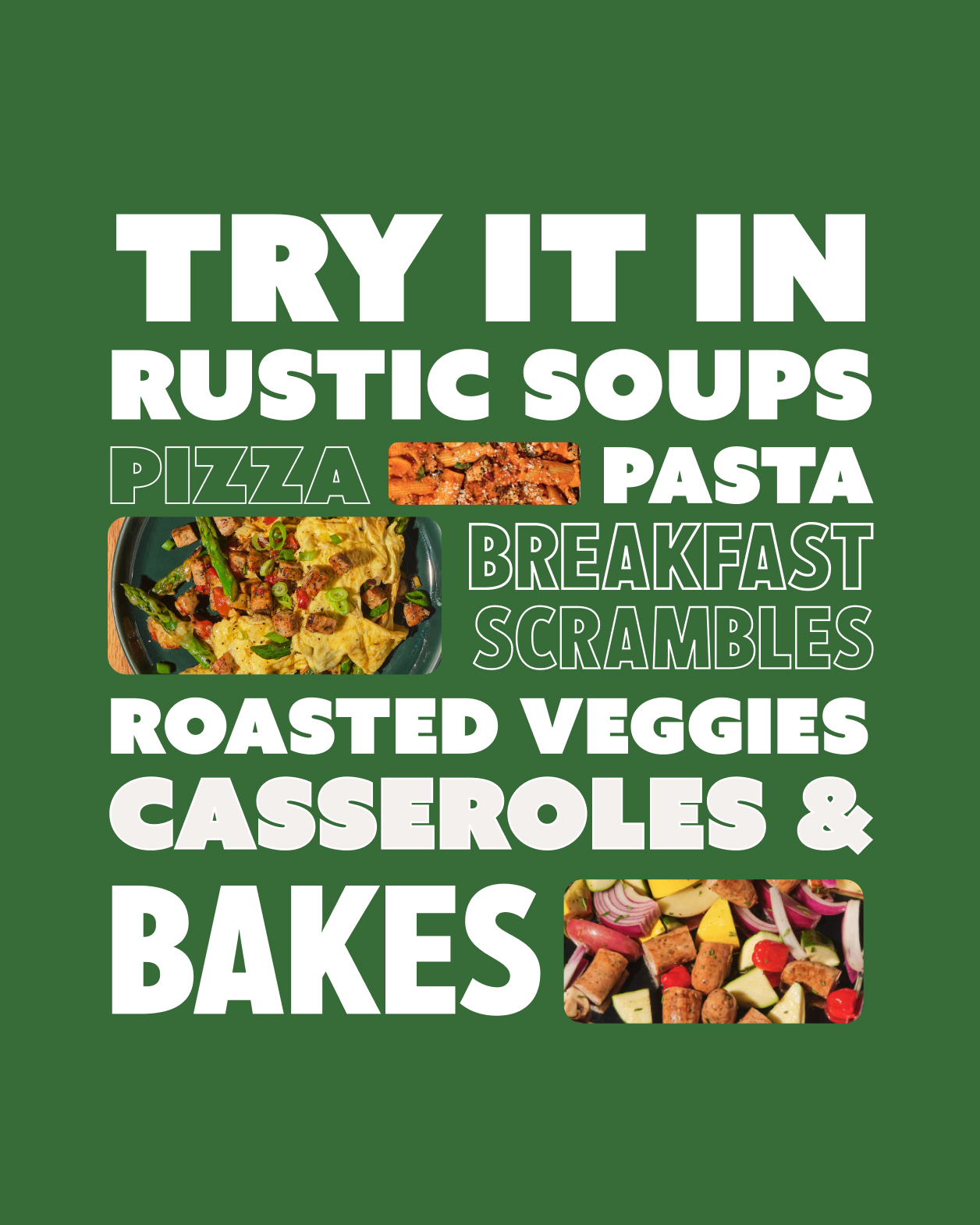 Recipe recommendations for The Sausage Project's Italian Herb Chicken Sausage. "Try it in rustic soups, pizza, pasta, breakfast scrambles, roasted veggies, casseroles & bakes."