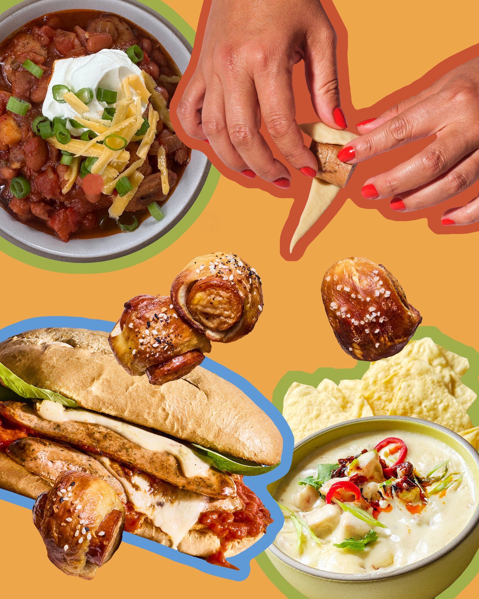 A collage of Super Bowl appetizers.