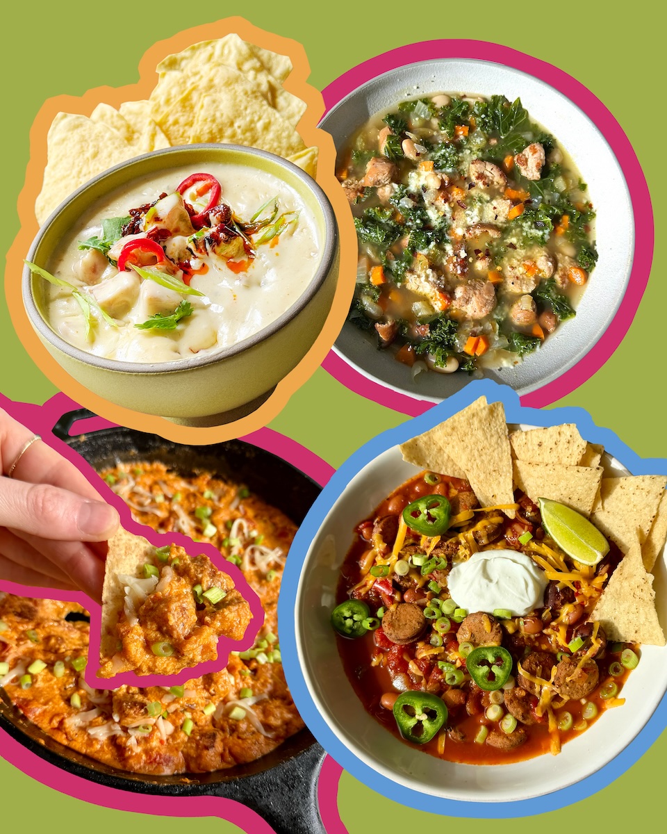 An assortment of slow-cooked sausage dishes.