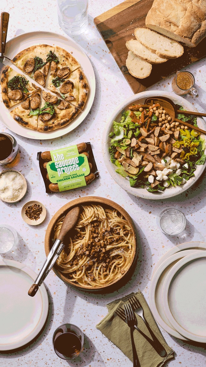 An Italian dinner night featuring Italian Herb Chicken Sausage.