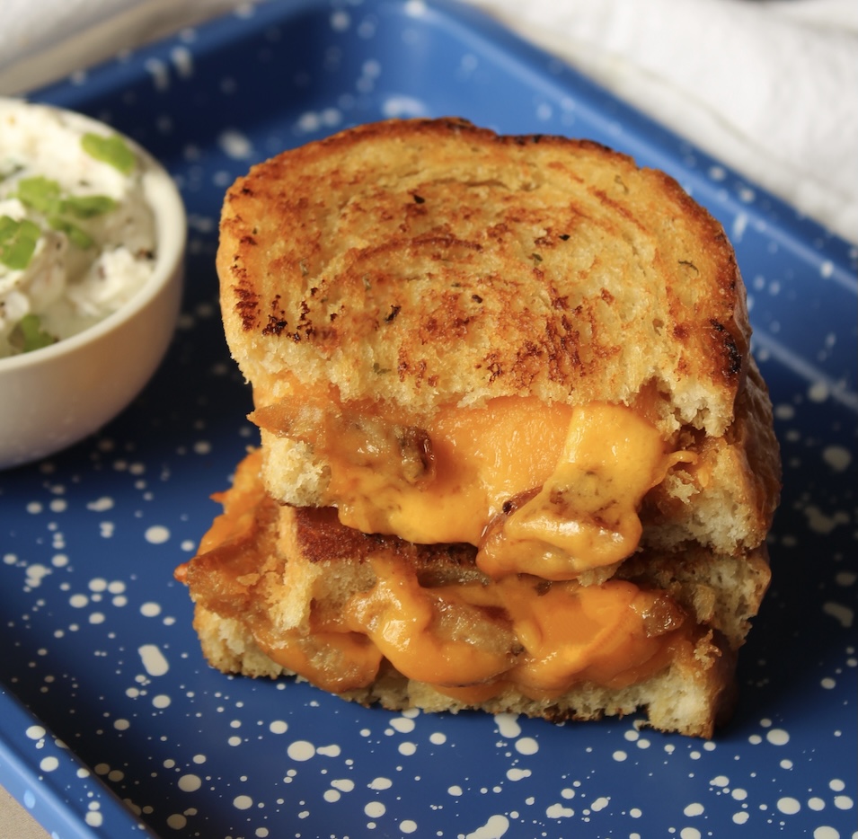 A gooey grilled cheese made with Melty Cheddar Chicken Sausage.